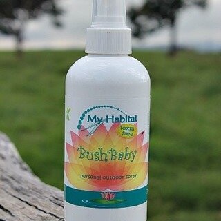 Bush Baby Insect repelant - 200ml - It's more then just a personal outdoor repellent spray. It helps to keep those nasty biting bugs away as well as soothe and helps to heal bites you may have already had. It also aids in the soothing and healing of skin irritations, rashes or burns and has been proven effective in keeping ticks away from humans.